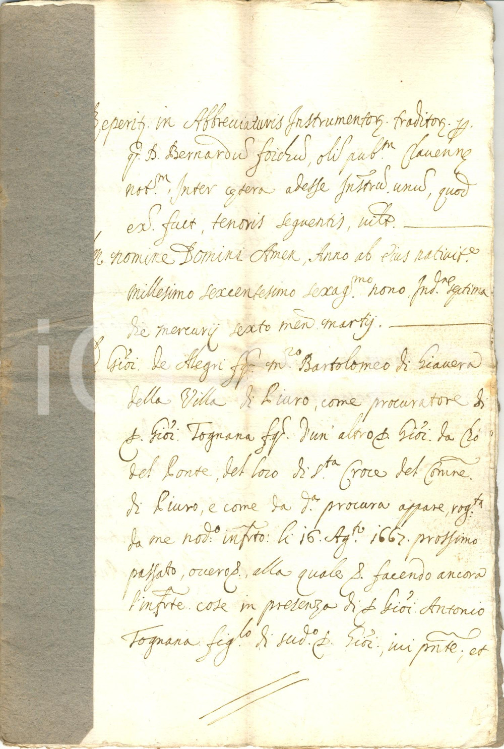 Documento originale, autentico 1669 PIURO SO Giovanni TOGNANA vende terra ad Antonio ROSINA Manoscritto 1