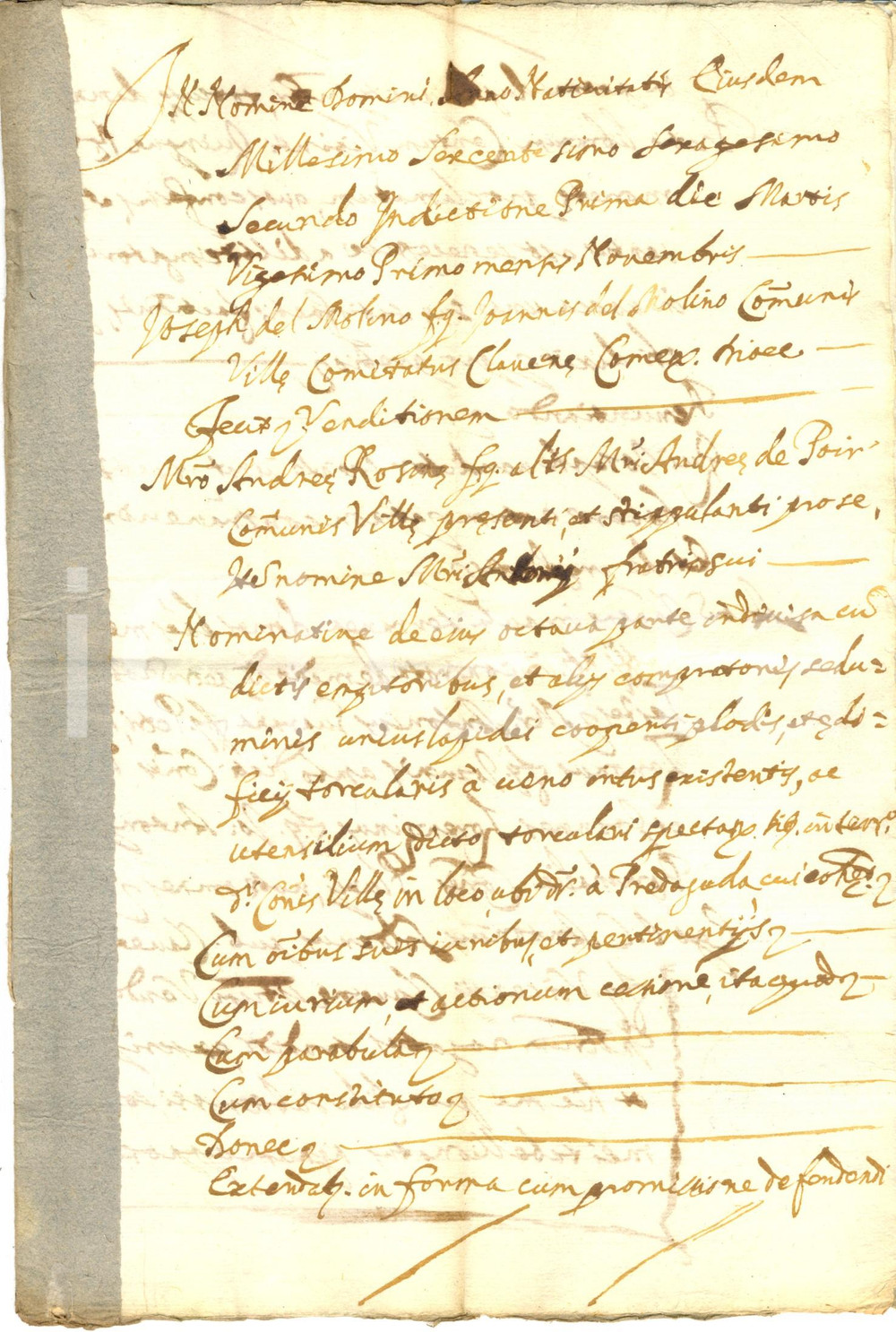 Documento originale, autentico 1662 VILLA DI CHIAVENNA (SO) Giuseppe DEL MOLINO vende terra ad Andrea ROSINA 1