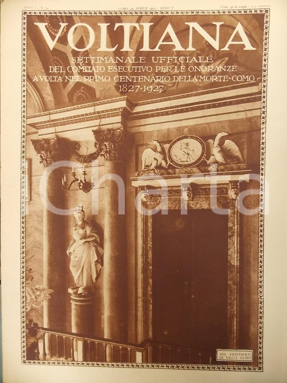 Giornale, rivista storica 1927 COMO Rivista VOLTIANA Enrico MUSA piccolo MUSSOLINI Anno I n°11 1