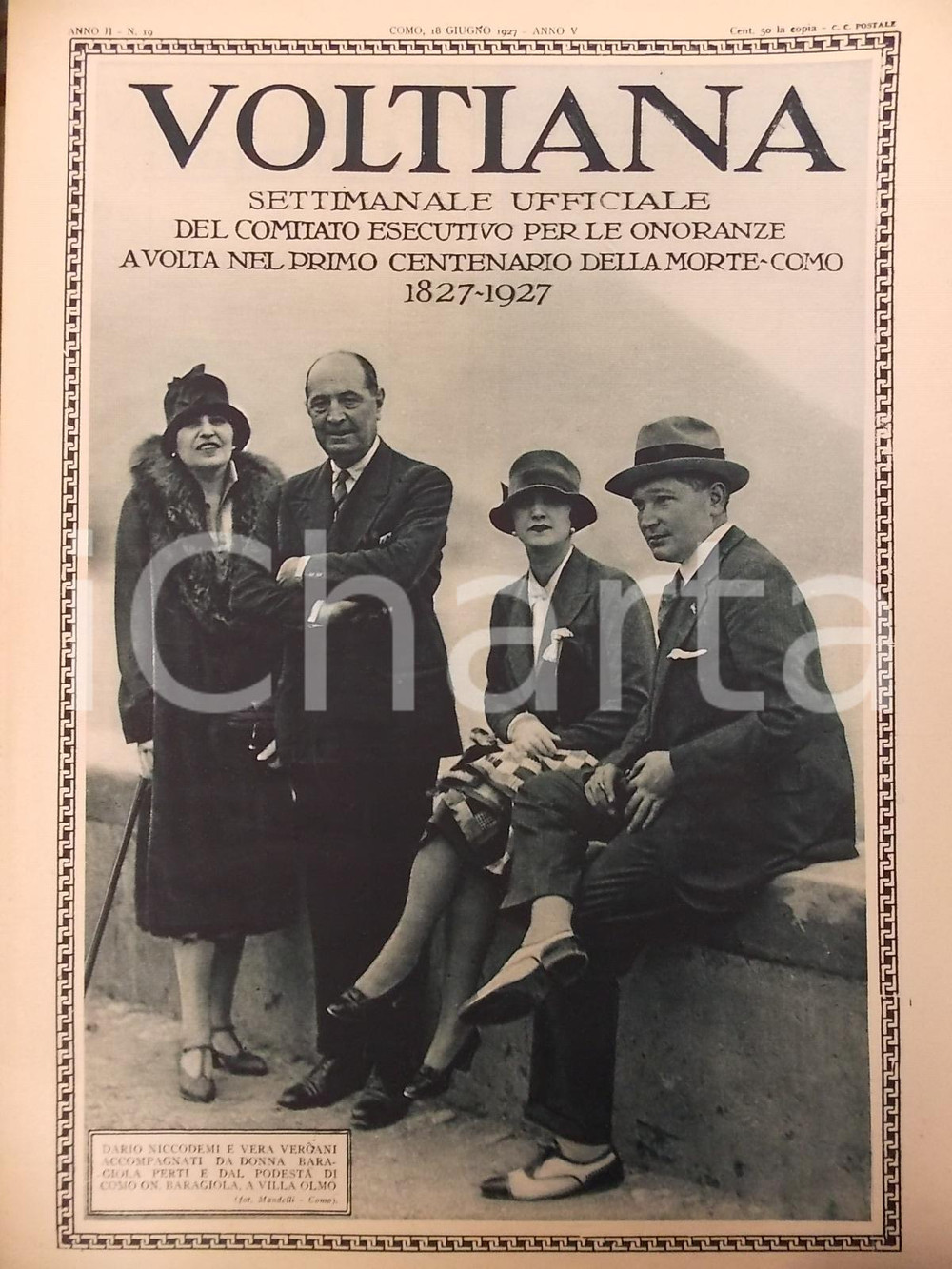 Giornale, rivista storica 1927 COMO Rivista VOLTIANA Carlo BARAGIOLA con Dario NICCODEMI Anno II n° 19 1