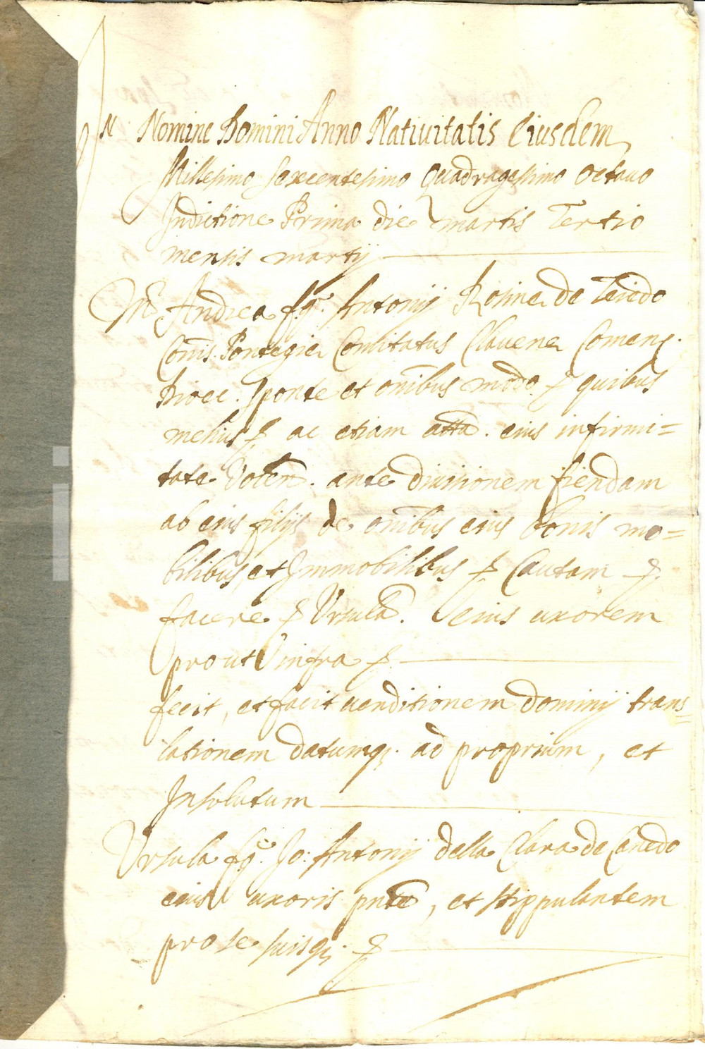 Documento originale, autentico 1680 CANETE SO Andrea ROSINA vende terra alla moglie per evitare eredità 1