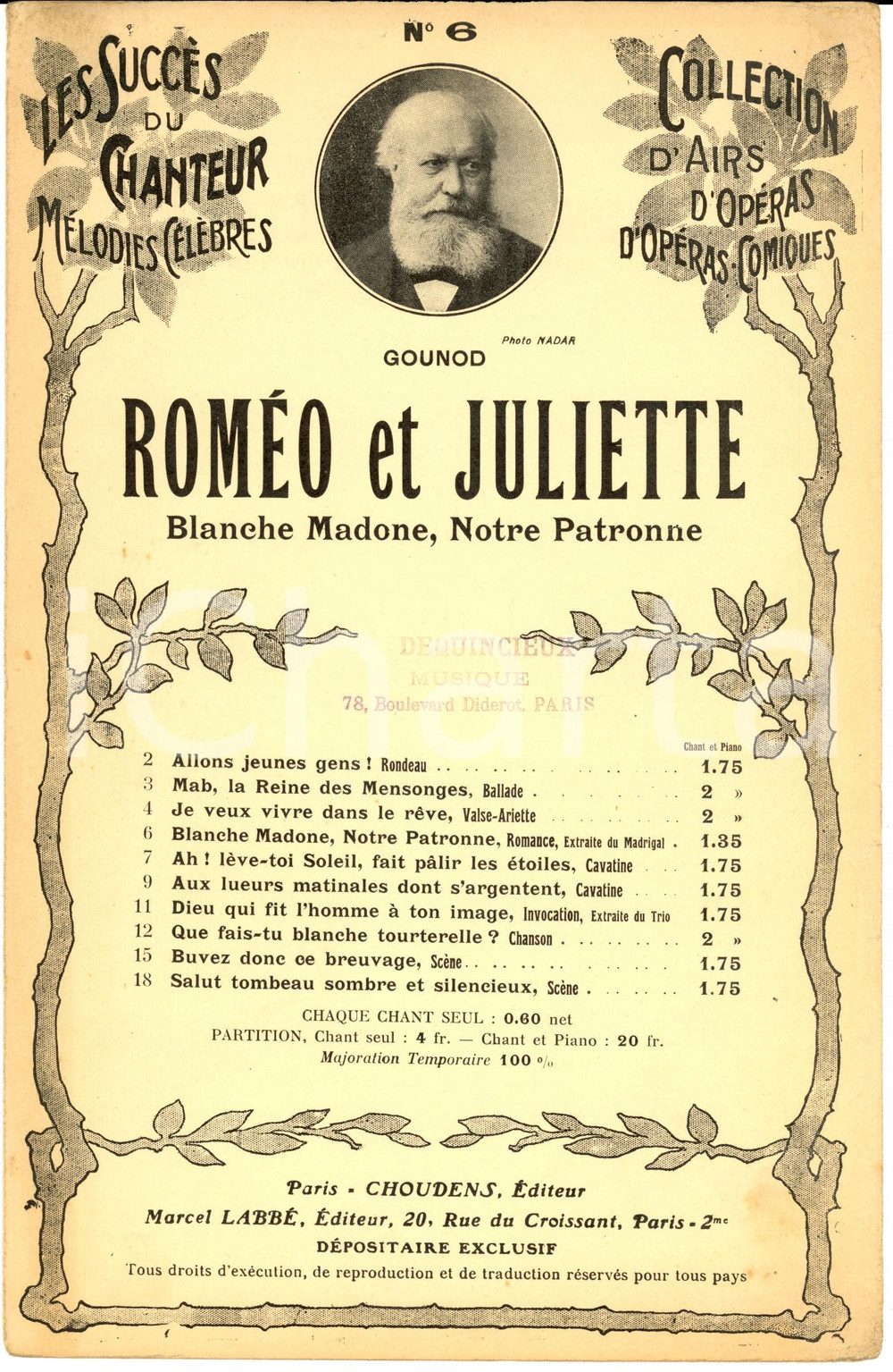 Oggetto da collezione cartaceo 1920 ca Charles GOUNOD Roméo et Juliette  Blanche Madone Spartito ed. CHOUDENS 1