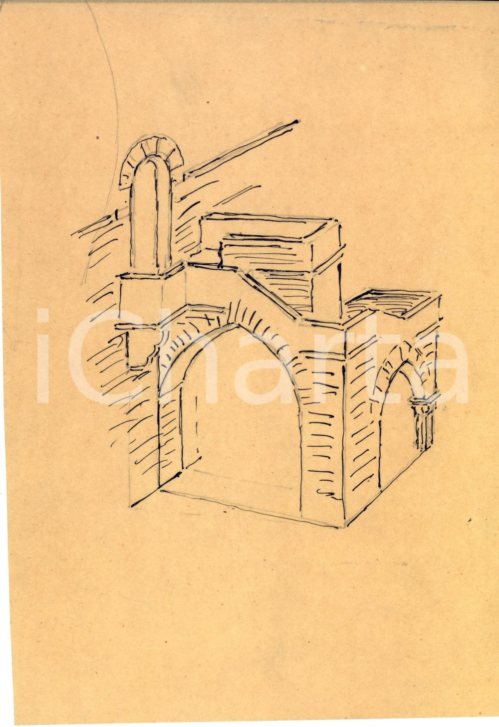 Stampa, bozzetto originale 1926 COMO Progetto Monumento ai Caduti  BROLETTO Bozzetto a china 1
