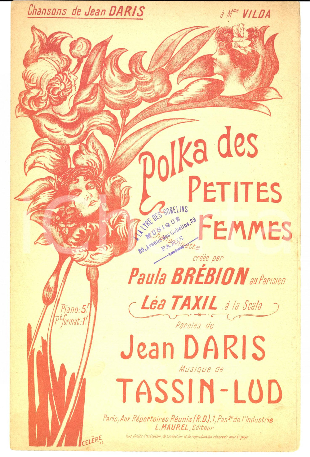 Oggetto da collezione cartaceo 1920 ca Jean DARIS  TASSINLUD Polka des petites femmes Paula BREBION Lea TAXIL 1