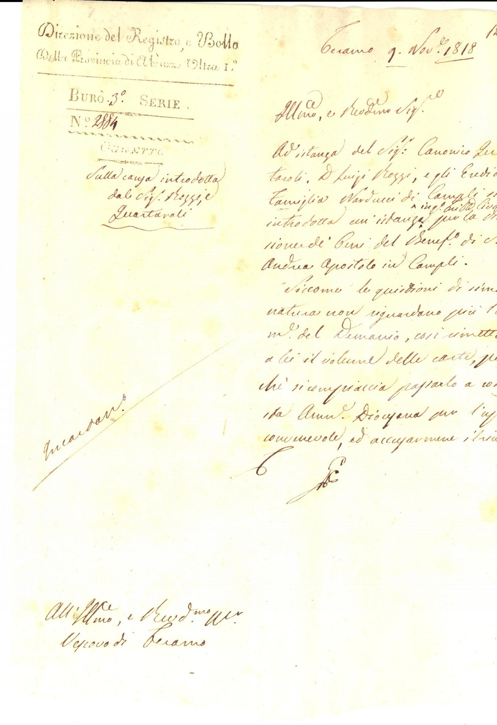 Manoscritto, lettera originale 1818 CAMPLI (TE) Don Luigi ROZZI e famiglia NARDUCCI pro SANT'ANDREA APOSTOLO 1