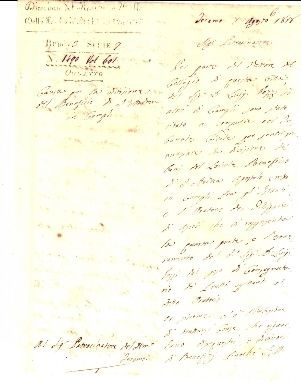 Manoscritto, lettera originale 1818 TERAMO Interessi don Luigi ROZZI su beneficio ecclesiastico a CAMPLI 1