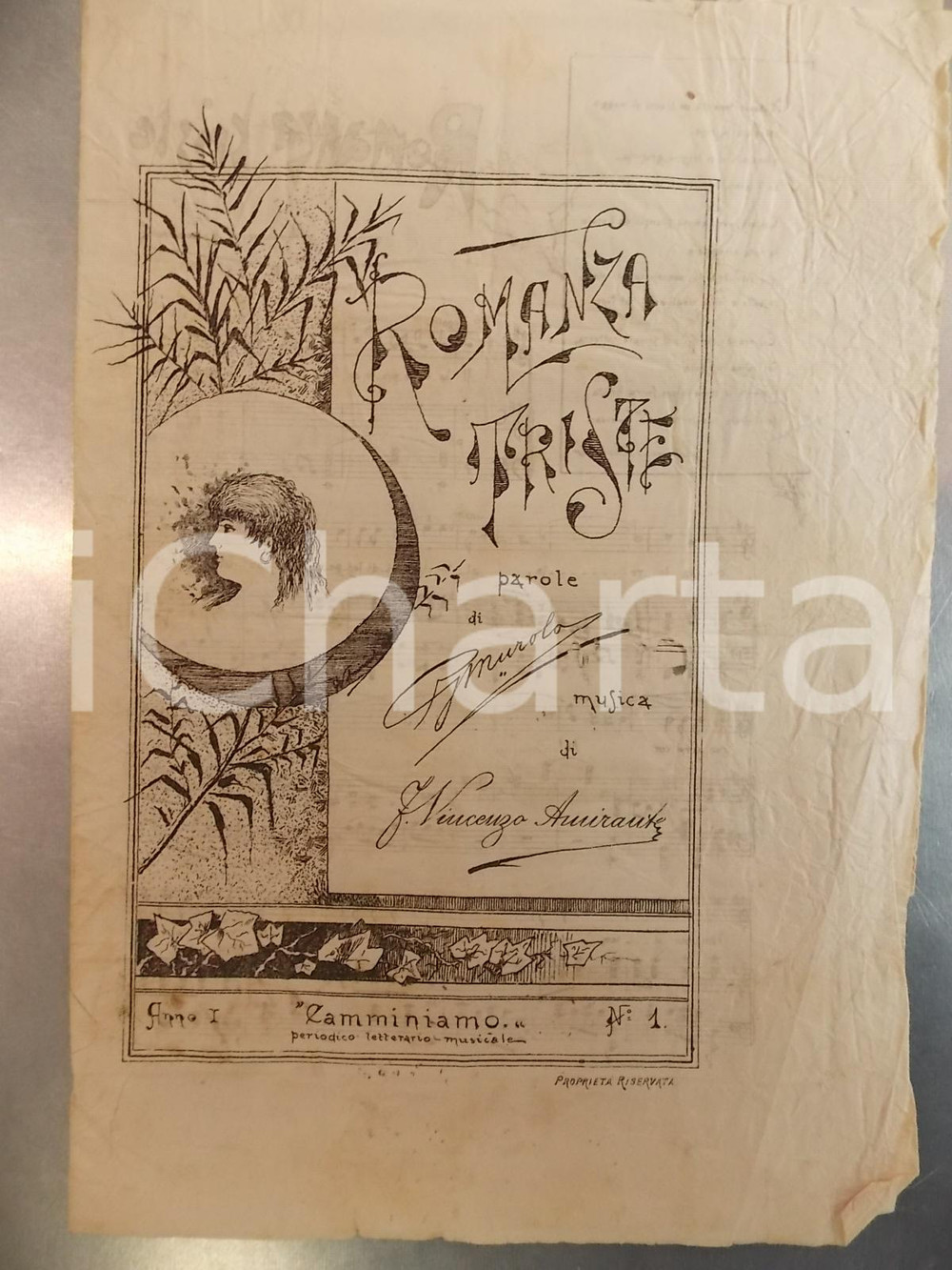 Oggetto da collezione cartaceo 1890 ca MUROLO  AMIRANTE Romanza triste da  Camminiamo  Rivista Anno I n° 1 1
