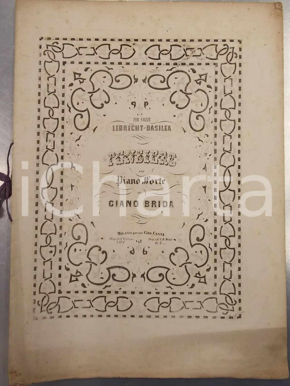 Oggetto da collezione cartaceo 1890 ca Giano BRIDA Pensiero fantastico  Per nozze LebrechtBasilea Spartito 1