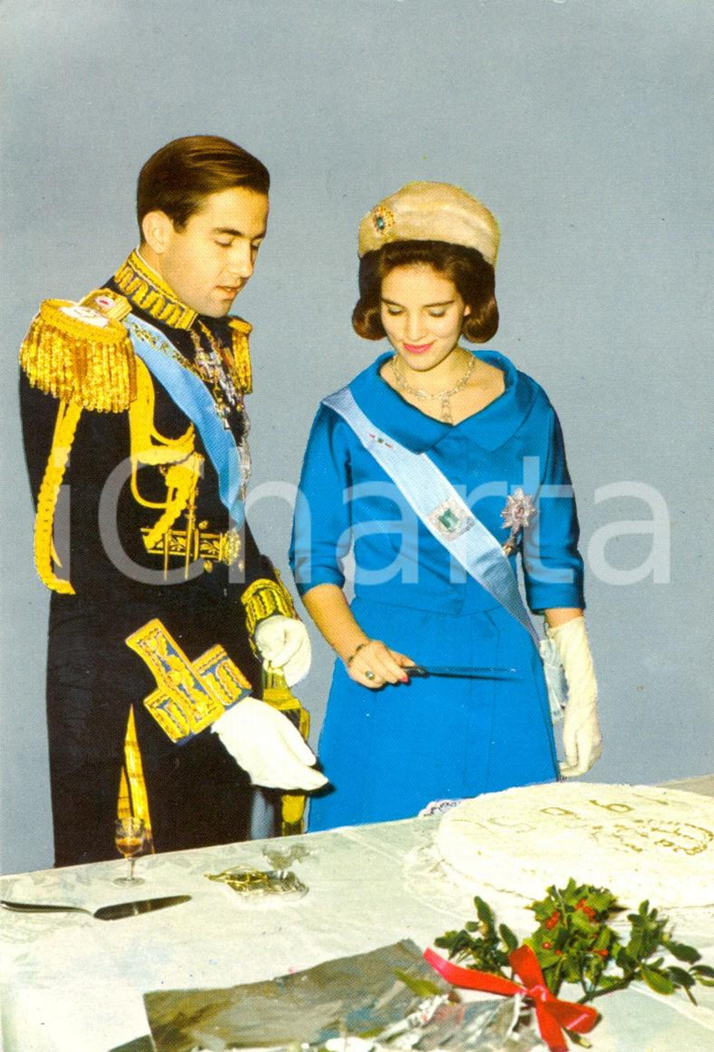 Cartolina originale da collezione 1965 Re COSTANTINO II e Anna Maria di GRECIA primo anniversario di matrimonio 1