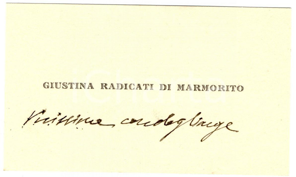 Autografo originale 1930 TORINO Biglietto Giustina RADICATI DI MARMORITO  Autografo 1