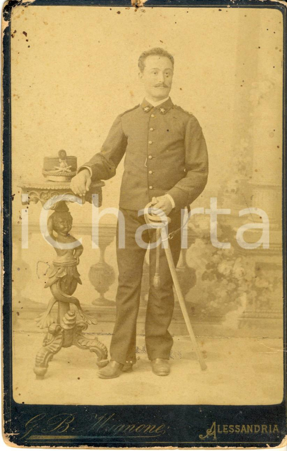 Fotografia d'epoca originale 1900 ca ALESSANDRIA Ufficiale di artiglieria con la sciabola *Foto MIGNONE 1