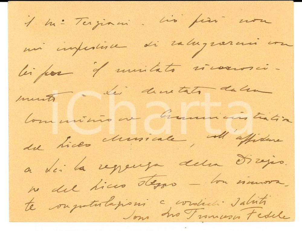 Autografo originale 1922 ROMA Francesco FEDELE Capo di Gabinetto BELLE ARTI Lettera autografa 1