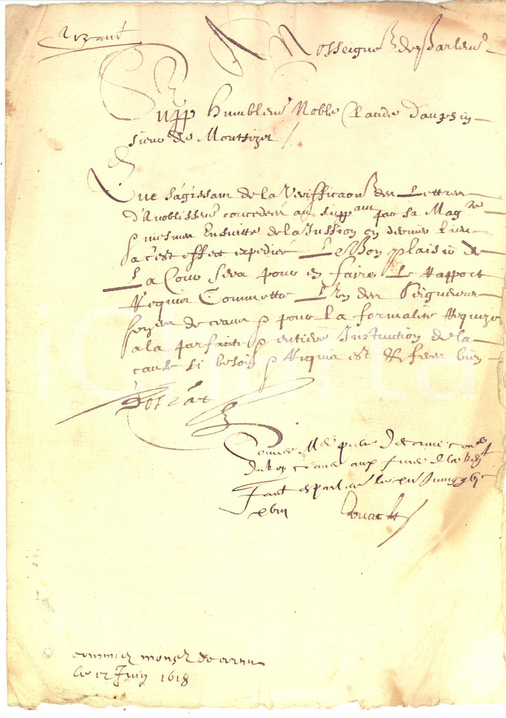 Documento originale, autentico 1618 PARIS Supplica del nobile Claude de MONTSIZET per nobiltà  famiglia 1