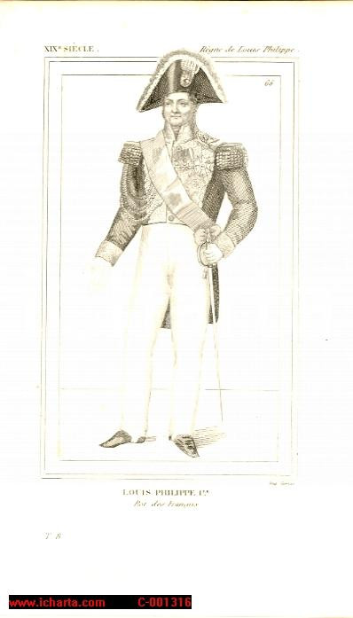 Stampa, bozzetto originale 1852 REGNE DE LOUIS PHILIPPE I Roi des français Costumes français Gravure CAMUS 1