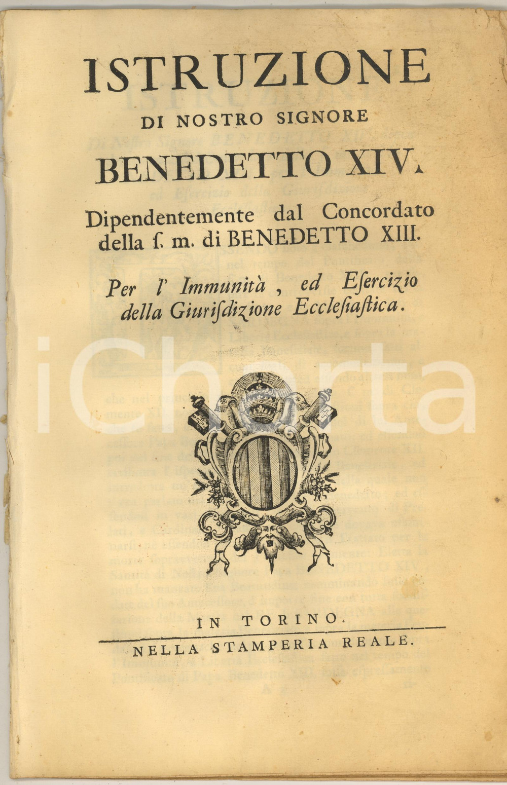 Documento originale, autentico 1742 Istruzione di BENEDETTO XIV per immunitÃ  e giurisdizione ecclesiastica 1