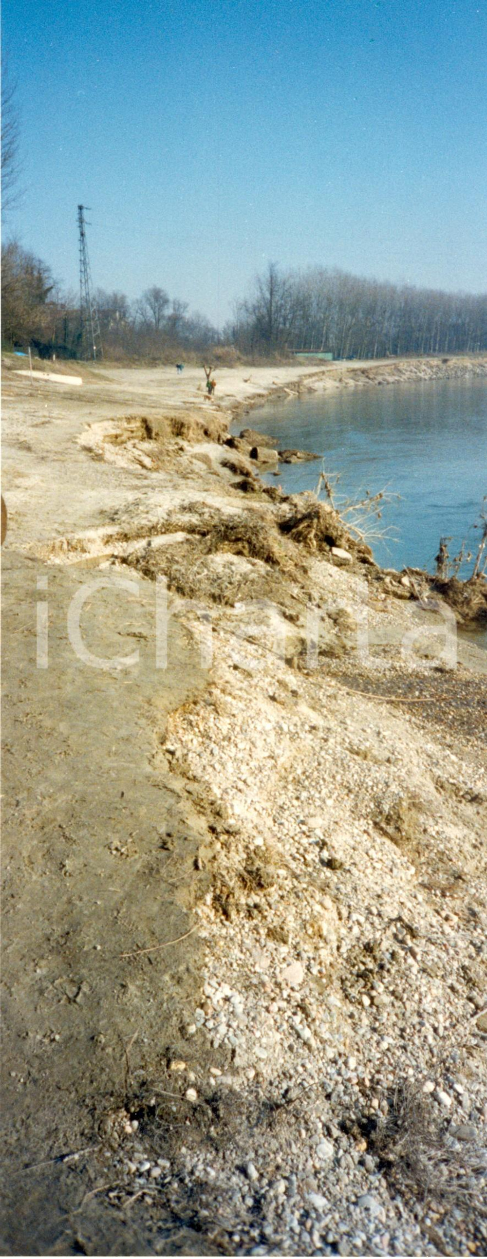 Fotografia d'epoca originale 1990 ca PAVIA SAN LANFRANCO Veduta panoramica sponda sinistra TICINO *Foto 29x11 1