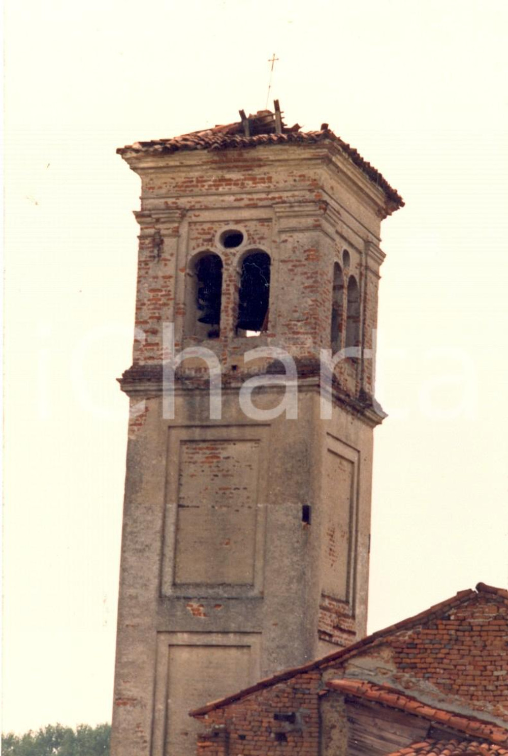 Fotografia d'epoca originale 1988 ALBERONE (PV) Parrocchia SANT'ANTONIO Campanile danneggiato dal maltempo 1