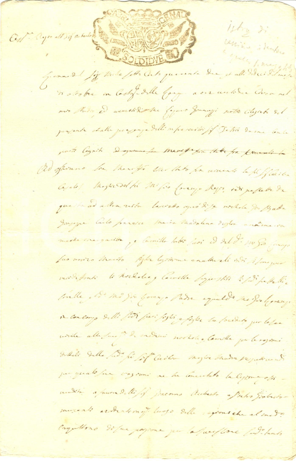 Documento originale, autentico 1742 CASTAGNOLE DELLE LANZE (AT) Vendita terra eredi MAIRA a Giacomo AUBERTO 1