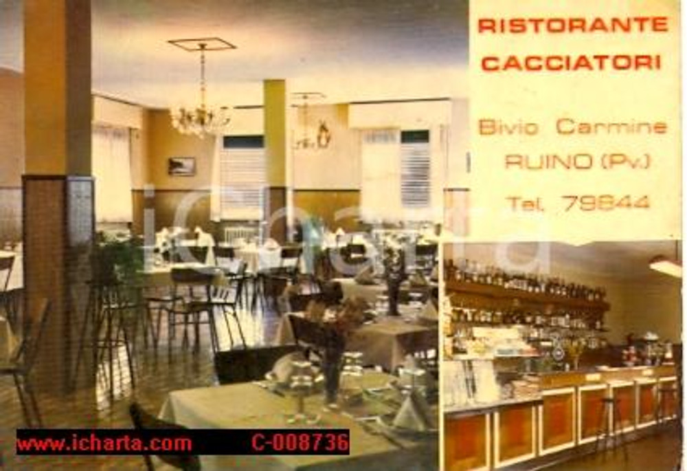 Cartolina originale da collezione 1970 RUINO (PV) Loc. Bivio Carmine - Ristorante CACCIATORI *Cartolina 1