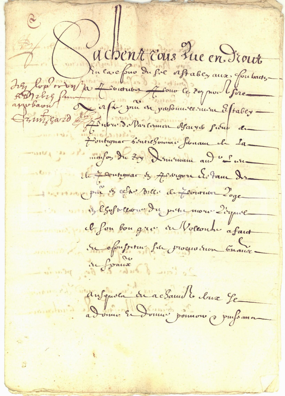 Documento originale, autentico 1615 PARIS Documento per la causa del nobile Claude de MONTSIZET *Manoscritto 1