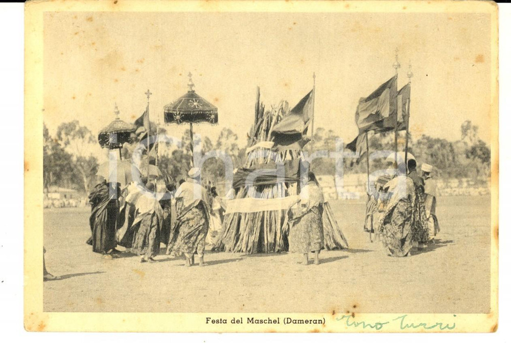 Cartolina originale da collezione 1936 COSTUMI ERITREA AOI Festa del MASCHEL DAMERAN Cartolina postale FG NV 1