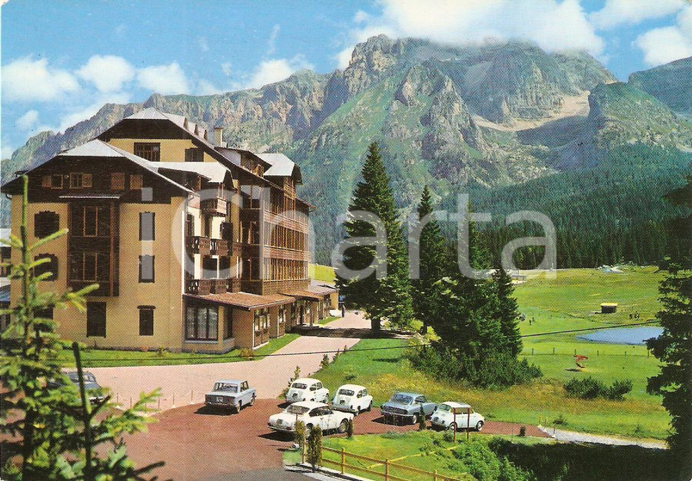 Cartolina originale da collezione 1961 MADONNA DI CAMPIGLIO Golf Hotel e Passo di Campo Carlo Magno Cartolina FG 1