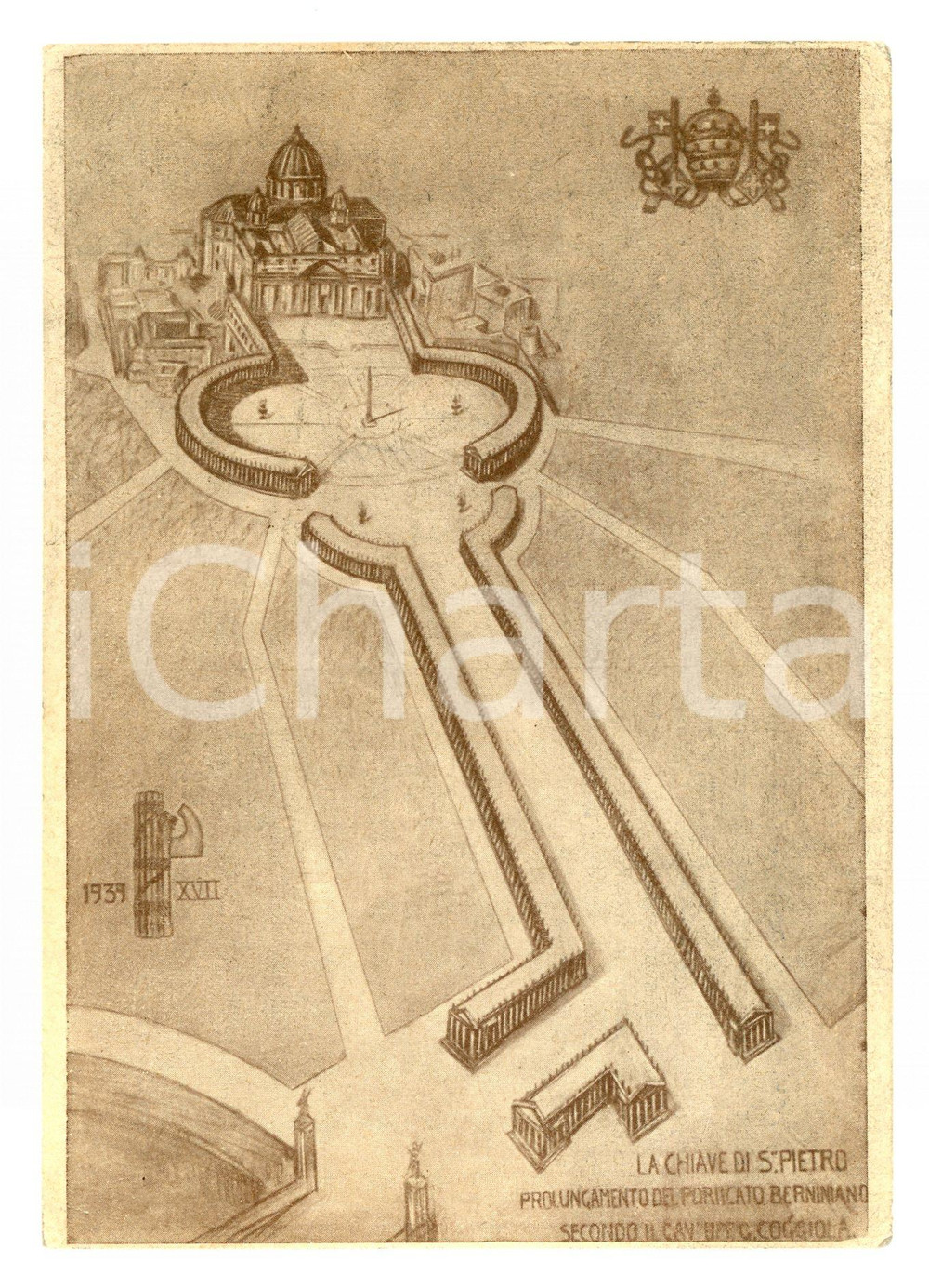 Cartolina originale da collezione 1940 ca ROMA Chiave di San Pietro - Disegno cav. COGGIOLA *Cartolina FG NV 1