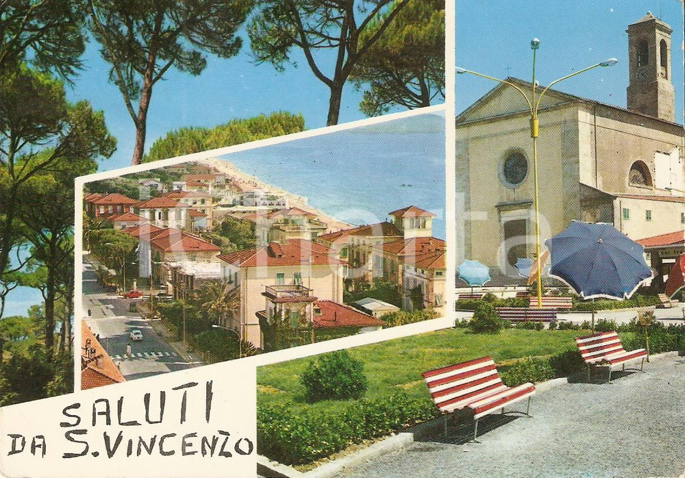 Cartolina originale da collezione 1965 SAN VINCENZO (LI) Vedutine con spiaggia *Cartolina FG VG 1