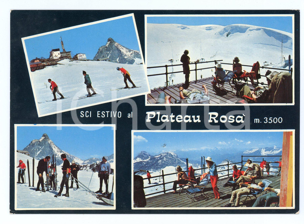 Cartolina originale da collezione 1970 CERVINIA (AO) Sci estivo al PLATEAU ROSA Vedutine *Cartolina ANIMATA FG VG 1