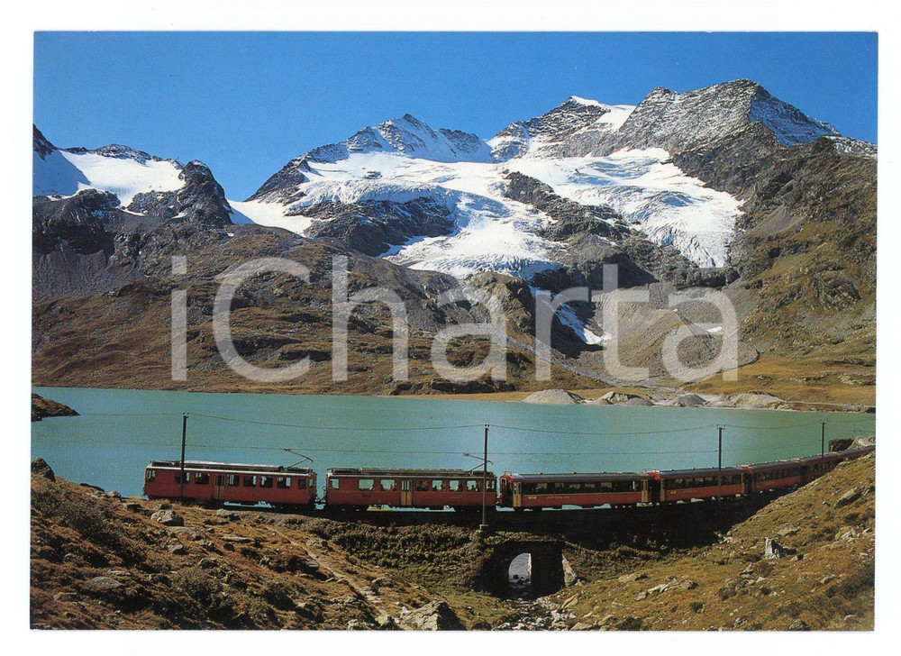 Cartolina originale da collezione 1975 ca SVIZZERA Treno BERNINA EXPRESS sul Lago Bianco Raetische Bahn *Cartolina 1