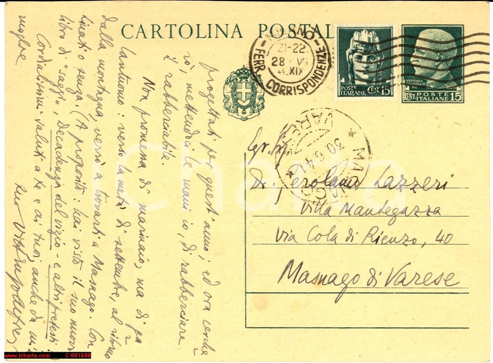 Autografo originale 1941 MILANO Vittorio Enzo ALFIERI contro la GARZANTI *Autografo 1