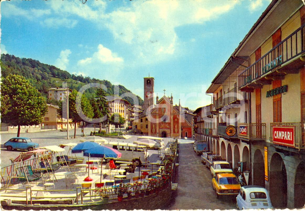 Cartolina originale da collezione 1969 SAMPEYRE (CN) Valle VARAITA Piazza paese - CAMPARI CINZANO *Cartolina FP VG 1