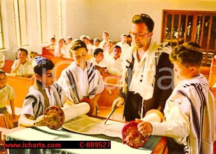 Cartolina originale da collezione 1970 circa ISRAELE Imparando a leggere la TORAH Cartolina FG NV 1