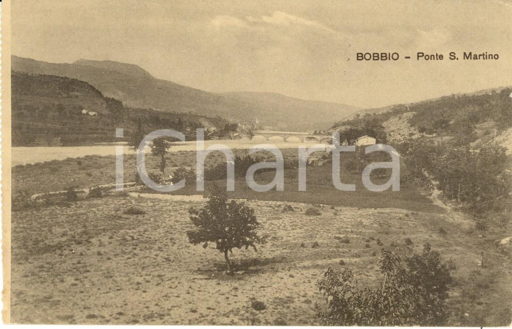 Cartolina originale da collezione 1920 ca BOBBIO PC Veduta del Ponte San MARTINO sul fiume TREBBIA FP NV 1