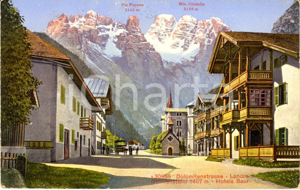 Cartolina originale da collezione 1910 ca LANDRO / HOHLENSTEIN BZ Hotel BAUR Piz POPENA Monte CRISTALLO ANIMATA 1