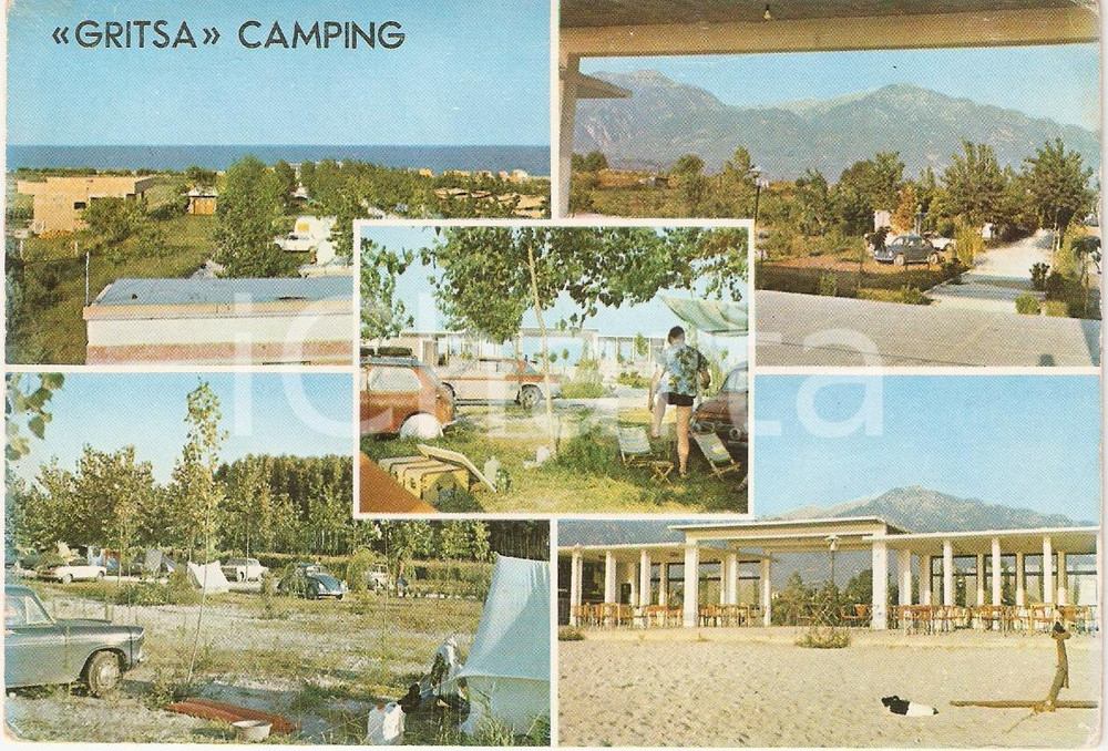 Cartolina originale da collezione 1977 LITOHORON GREECE Vedutine GRITSA Camping VINTAGE Cartolina animata FG VG 1
