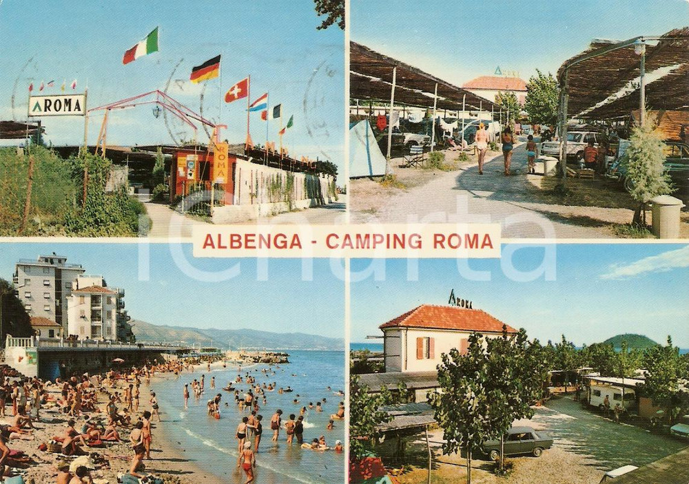 Cartolina originale da collezione 1972 ALBENGA (SV) Camping ROMA Vedutine VINTAGE *Cartolina ANIMATA FG VG 1