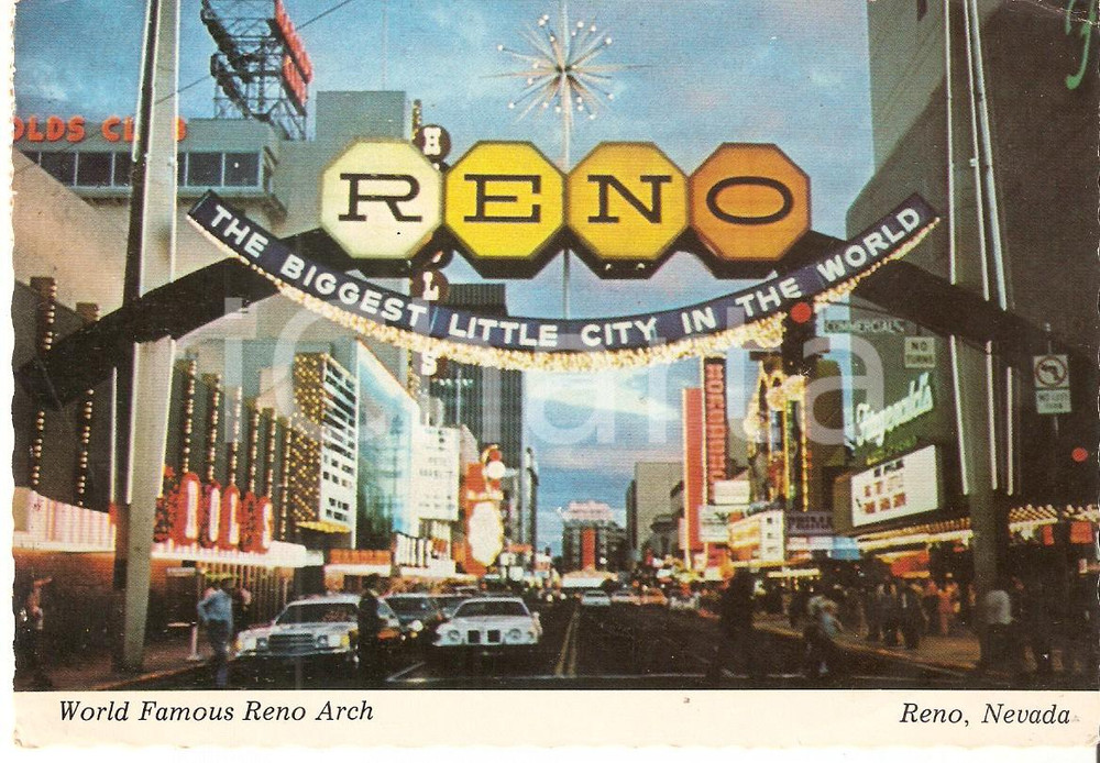 Cartolina originale da collezione 1979 RENO  NEVADA USA World famous Reno arch Cartolina FG VG 1