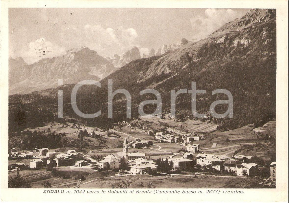Cartolina originale da collezione 1955 ANDALO TN Dolomiti del Brenta e Cima Campanile Basso Cartolina FG VG 1