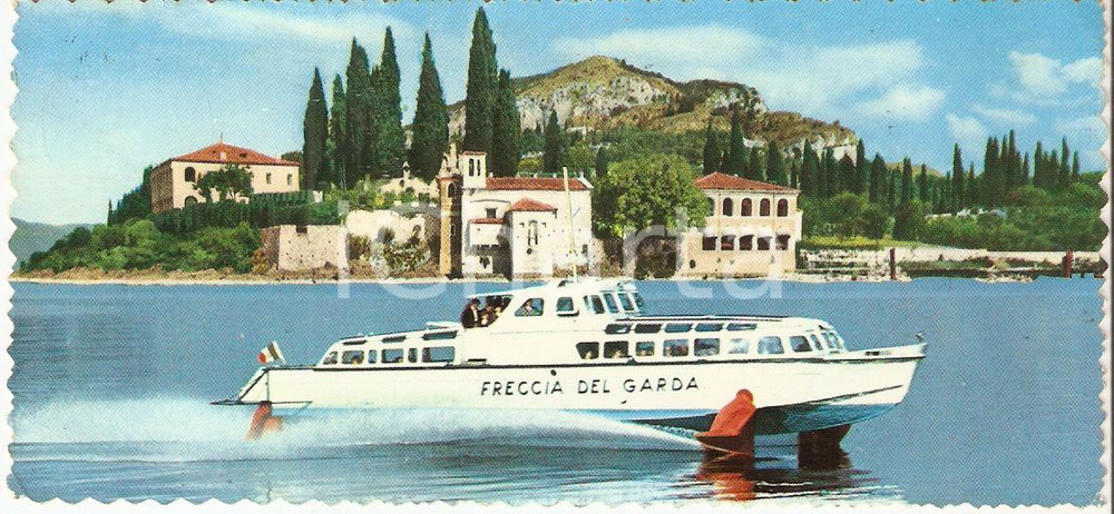 Cartolina originale da collezione 1967 GARDA VR Aliscafo Freccia del Garda a Punta SAN VIGILIO Cartolina 15x6cm 1