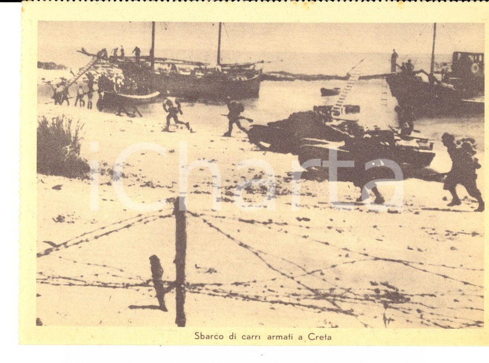 Cartolina originale da collezione 1940 ca WW2 PNF Sbarco di carri armati a CRETA Cartolina postale FG NV 1