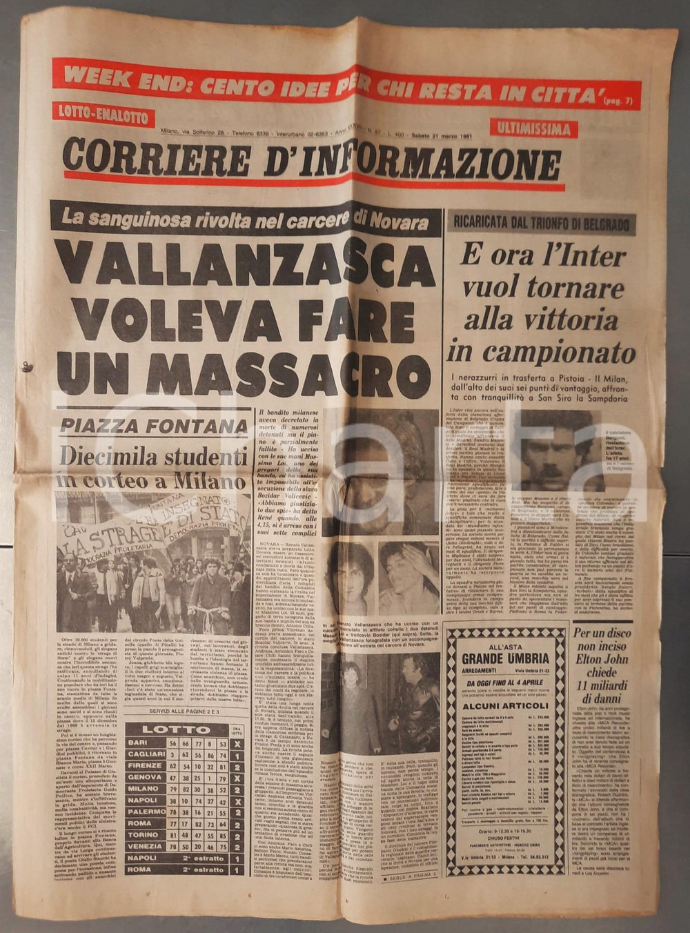 Giornale, rivista storica 1981 CORRIERE D INFORMAZIONE  Vallanzasca voleva fare un massacro Giornale 1