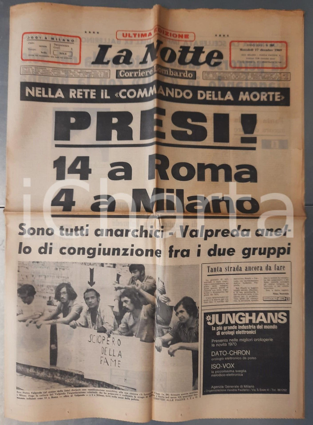 Giornale, rivista storica 1969 LA NOTTE Strage Piazza Fontana  Preso il commando della morte Giornale 1