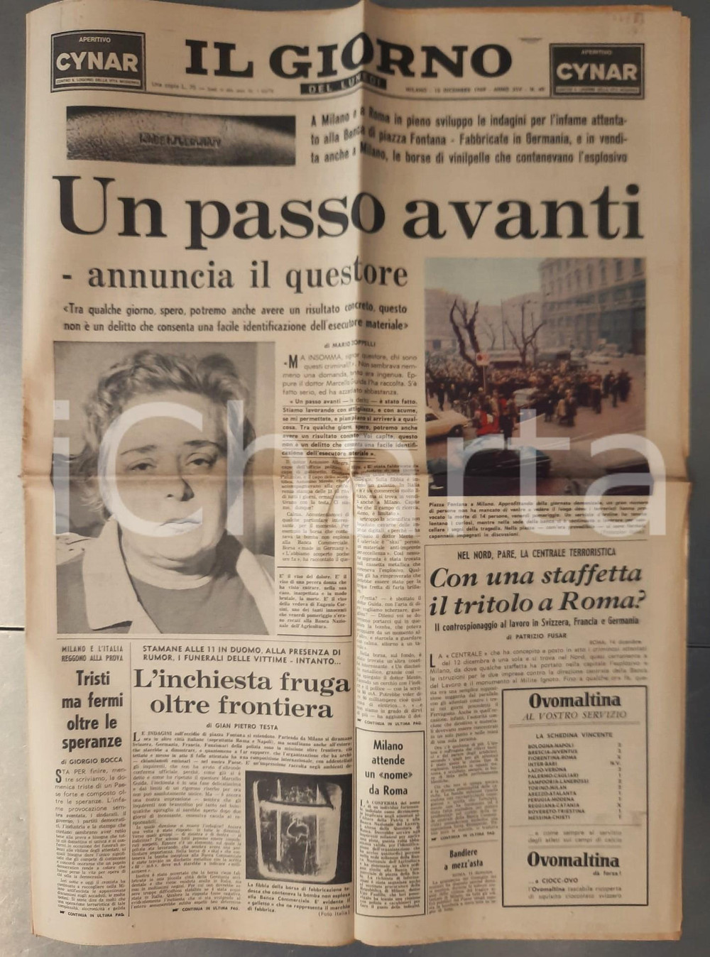 Giornale, rivista storica 1969 LA NOTTE Strage Piazza Fontana  Indagini sulle borse di esplosivo Giornale 1
