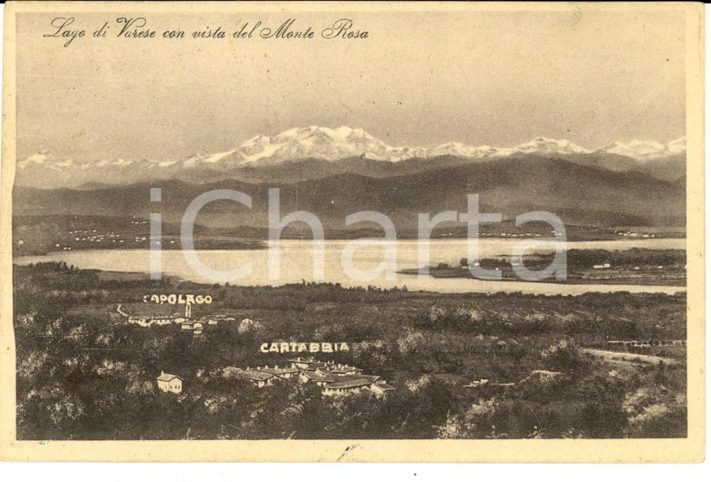Cartolina originale da collezione 1925 LAGO DI VARESE Vista Monte Rosa Cartolina alla marchesa Beatrice HONORATI 1