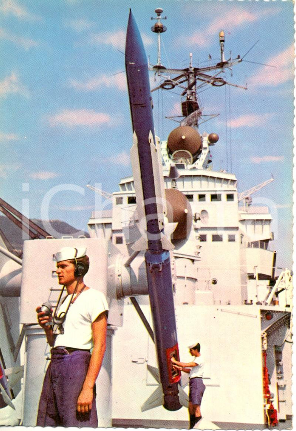 Cartolina originale da collezione 1980 ca MARINA MILITARE Marinai in esercitazione con missile Cartolina FG NV 1