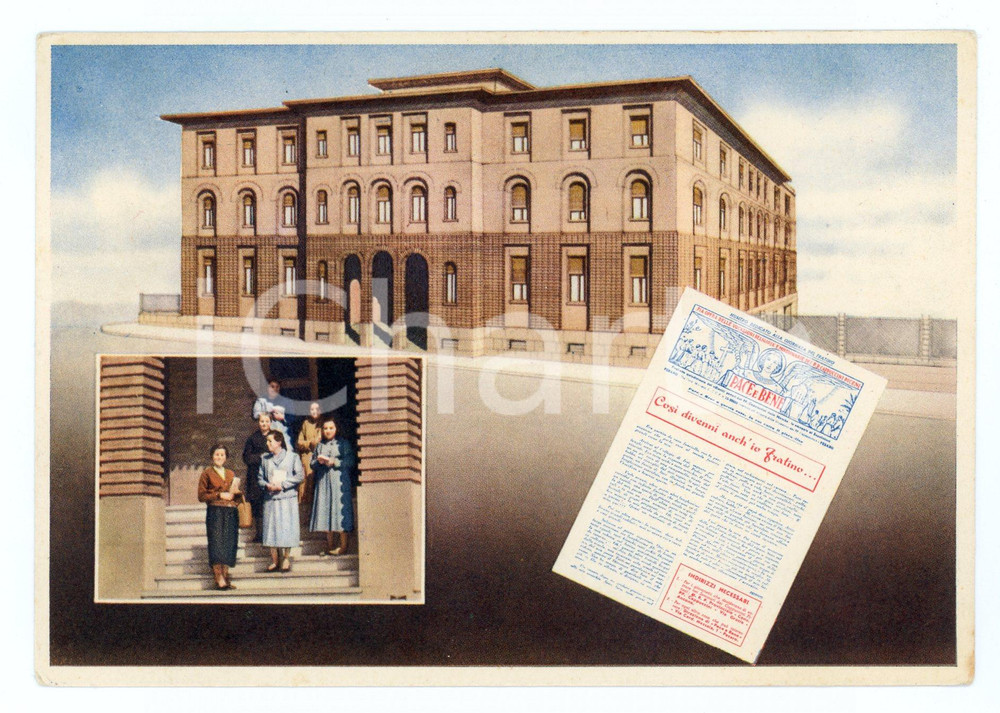 Cartolina originale da collezione 1955 ca PESARO Casa FRANCESCANA e Sorelle della Carità Cartolina ANIMATA FG VG 1