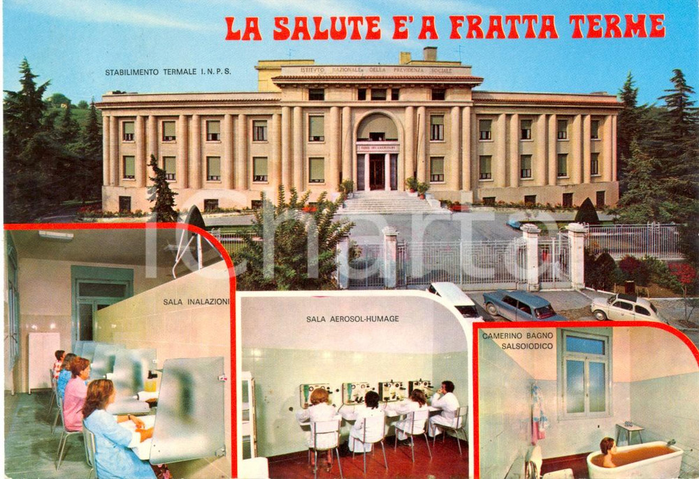 Cartolina originale da collezione 1975 BERTINORO FC Istituto termale INPS a FRATTA TERME Cartolina VINTAGE FG VG 1