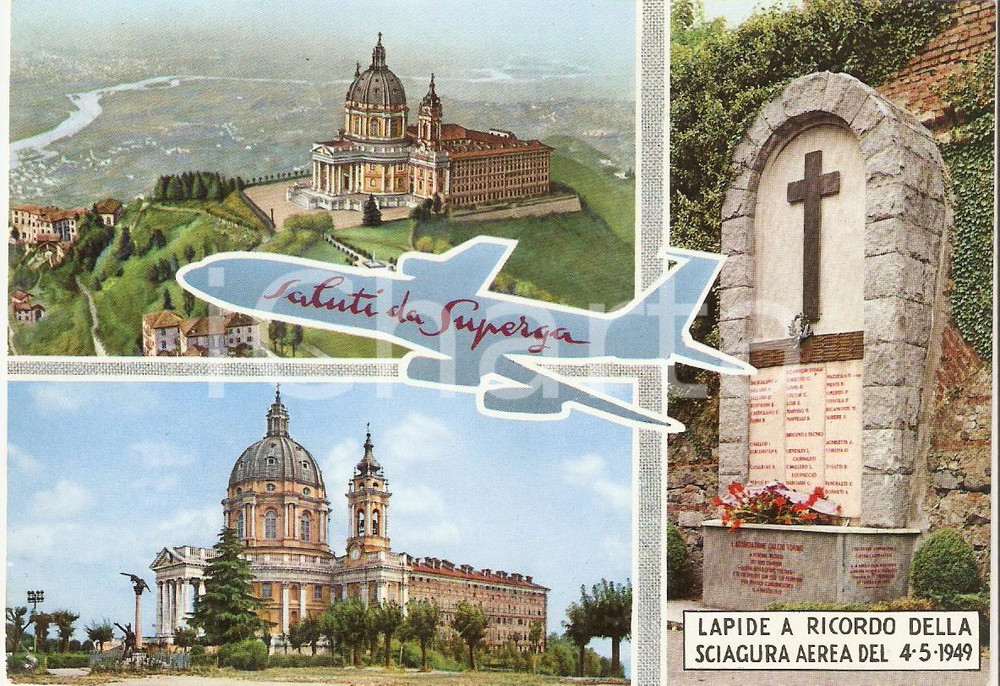 Cartolina originale da collezione 1965 ca TRAGEDIA DI SUPERGA Vedutine con lapide commemorativa Cartolina FG NV 1