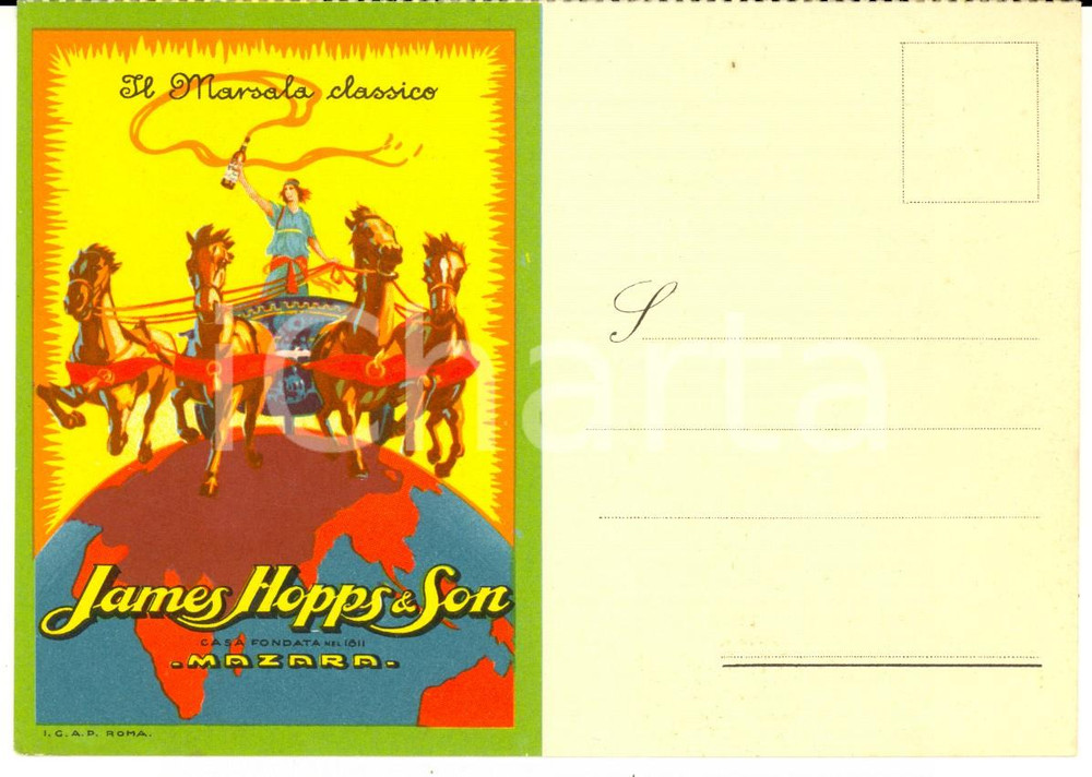 Materiale pubblicitario d’epoca 1920 ca MAZARA DEL VALLO Marsala John HOPPS & Son Cartolina PUBBLICITARIA 1